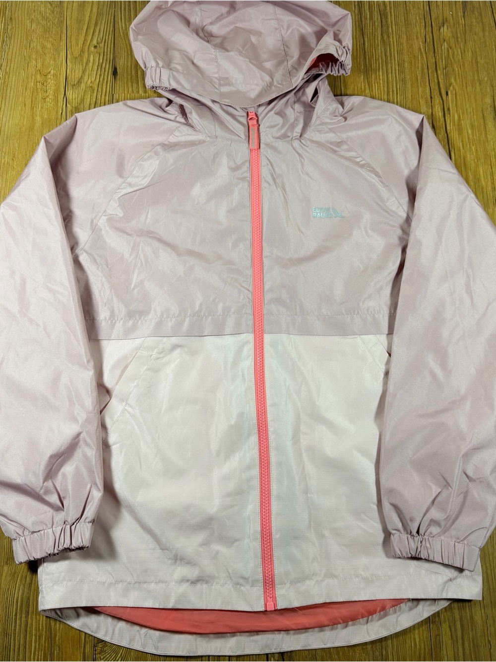 Eddie Bauer Kids L 14/16 Pink Colorblock Hooded Windbreaker Rain Jacket